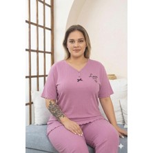 Asel Pijama Büyük Beden Kısa Kol Kapri Pamuklu Likralı Pijama Takımı