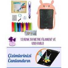 ORH MARKET 3D Kalem USB Kablolu MOR Üç Boyutlu Yazıcı Kalem ve PEMBE Tavşan Grafik Tablet Set - 59 Metre Filament