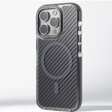 Najmaddin iPhone 15 Pro Max – Kutulu Karbon Fiber Magsafe Uyumlu Kılıfı Wireless Şarj Özellik