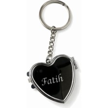 Bymiel Kişiye Özel Isim Yazılı Kalp Aynalı Anahtarlık (Metal – Siyah)