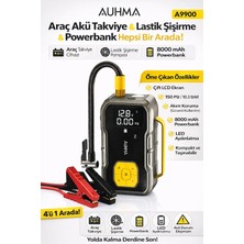Auhma A9900 4'ü 1 Arada Akü Takviyeli Şarjlı Hava Pompası 8.000 Mah| Powerbank & Dijital Fener