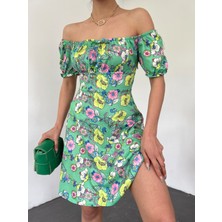 Moda Morfo Yakası Lastikli Bağcık Detaylı Mini Elbise -A.yeşil