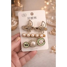 Bymiel Kadın 3’lü Taşlı Inci Detaylı Saç Tokası Seti – Şık & Zarif Tasarım