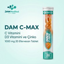 Dam Medikal Dam C-Max C Vitamini D3 Vitamini ve Çinko 1000 Mg 20 Efervesan Tablet