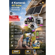 IDS 4 Kamera 360 Görüş 20MP 4g Güneş Enerjili Sim Kartlı Güvenlik Kamerası - Kişi Takibi - Gece Görüşü