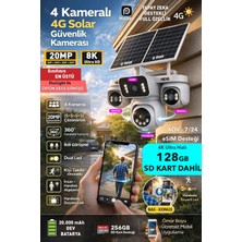 IDS 20MP 4 Kamera 360 Görüş 4g Güneş Enerjili Sim Kartlı Güvenlik Kamerası - Kişi Takibi - 128GB Sd Kart