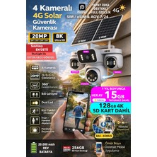 IDS 20MP 4 Kamera 360 Izleme 4g Güneş Enerjili Sim Kartlı Güvenlik Kamerası - Internet ve 128GB Sd Kart