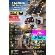 IDS 20MP 4 Kamera 360 Izleme Güneş Enerjili 4g Sim Kartlı Güvenlik Kamerası 128GB Sd Kart ve 20GB Internet