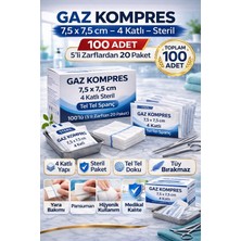 Bezos Gaz Kompres 7,5x7,5 cm 4 Katlı Steril 100 Adet Tel Tel  (5’li Zarflardan 20 Paket)1 Kutu