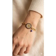 Karma Shop Nazar Boncuklu Madalyon Detaylı Gold Çelik Zincir Bileklik