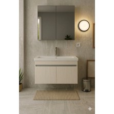 MR CLK Premium 1. Sınıf Mdflam Akça Ağaç Banyo Seti - 80 cm