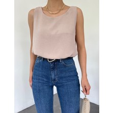Moda Morfo Sıfır Kollu Ayrobin Bluz  -Açık Vizon