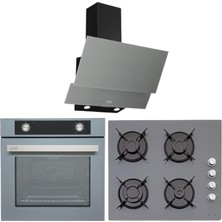 Çetintaş Evii Gri Ankastre Set ( 5264 E Sp Af Gri Airfry Fırın-Gr 848 Cat L Eı Ocak -55221 Duvar Tipi Davlumbaz )