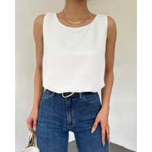 Moda Morfo Sıfır Kollu Ayrobin Bluz -Beyaz