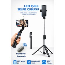 Tech&bello accessories LED Işılklı Selfie Çubuğu Tripot Bluetooth Kumandalı Kablosuz Selfie Stick Taşınabilir