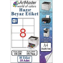 ArtMaster A4 Hazır Beyaz Etiket 105X70 mm 10 Sayfa 1 Paket 8 Li Kendinden Yapışkanlı Fotokopi Lazer Inkjet Kağıdı Yazıcılar Için