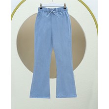 Moda Morfo İspanyol Paça Bağcık Detaylı Kot Pantolon   -Açık Mavi