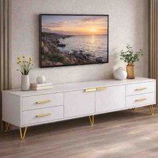 Dekonova Dekor Dekonova Vento 180 cm Modern Tv Ünitesi – Beyaz & Gold Ayaklı