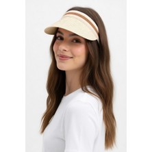 Mollycrush Kadın Bej Hasır Taç Güneş Koruyucu Vizör | Tessettür Uyumlu Tenis Taç Şapka