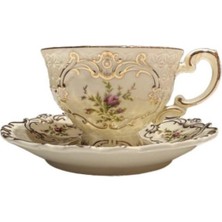 Twinkle Diana Porselen 6 Lı Kahve Fincan Seti Vintage Gold Detaylı Çiçek Desenli