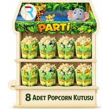 Dizayn Parti Evi Dzyn Safari Temalı 8 Adet Popcorn Kutusu Doğum Günü Parti Süsü Jungle Konsept Mısır Kutusu