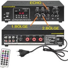 Ucuzcu Market 200W Hat Trafolu 2 Kanal(Bölge) Amfi (Iki Mikrofon Giriş / Bluetooth USB / Sd Kart / Mp3)