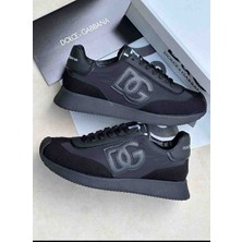 D&G Dolce & Gabbana Dg Logolu Siyah Süet Detaylı Erkek Spor Ayakkabı