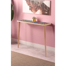 Feyza Design Positano Doğal 22X102CM Dresuar Doğal Ağaç Çift Sıra Traverten Taşlı Antre Hol Koridor