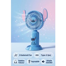 Saravita Stitch Mini Fan Taşınabilir Şarjlı Fan 3 Kademeli Type-C Telefon Tutuculu Sessiz Vantilatör