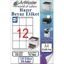 ArtMaster A4 Hazır Beyaz Etiket 70X70 mm 10 Sayfa 1 Paket 12 Li Kendinden Yapışkanlı Fotokopi Lazer Inkjet Kağıdı Yazıcılar Için