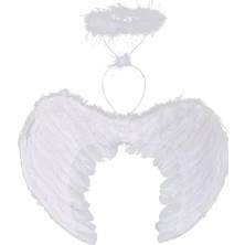 Beyaz Renkli Tüylü Bebek Melek Kanadı Tacı 30X45 cm