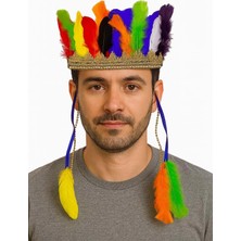 Rengarenk Tüylerle Işlenmiş Lastikli Kızılderili Başlığı