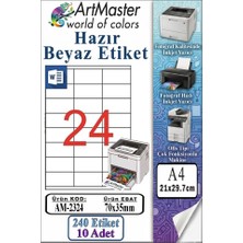 ArtMaster A4 Hazır Beyaz Etiket 70X35 mm 10 Sayfa 1 Paket 24 Lü Kendinden Yapışkanlı Fotokopi Lazer Inkjet Kağıdı Yazıcılar Için