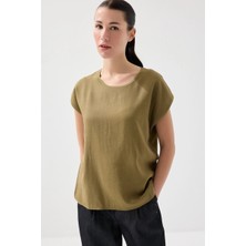 Gusto Önü Keten Tshirt - Haki