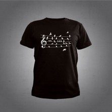 Herşey Nota Nota Kuş Siyah Tshirt