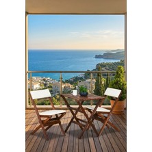 Reyo Ahşap Katlanır Döşeme Minderli 3'lü Bistro Set Bahçe Takımı Ceviz Krem