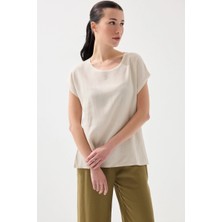 Gusto Önü Keten Tshirt - Bej