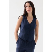 Gusto Silik Çizgili Klasik Yelek - Lacivert