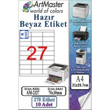 ArtMaster A4 Hazır Beyaz Etiket 70X30 mm 10 Sayfa 1 Paket 27 Li Kendinden Yapışkanlı Fotokopi Lazer Inkjet Kağıdı Yazıcılar Için