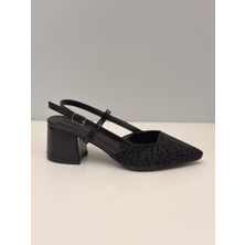 Feles Kadın Siyah Topuklu Ayakkabı Kalın Topuklu Arkası Açık Stiletto - 5 cm Topuk - Podeia Estilo