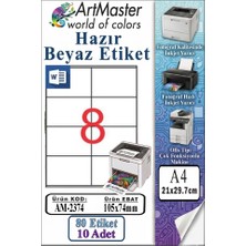 ArtMaster A4 Hazır Beyaz Etiket 105X74 mm 10 Sayfa 1 Paket 8 Li Kendinden Yapışkanlı Fotokopi Lazer Inkjet Kağıdı Yazıcılar Için