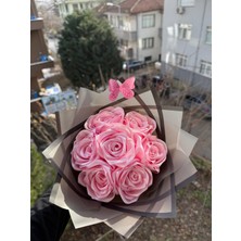 Buket Dünyası 7 Li Solmayan Gül Buketi Pembe Gül Dışı Siyah
