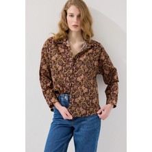 Gusto Oversize Poplin Gömlek - Kahverengi
