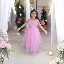 Ahsenim Bebe Fırfırlı Sim Işlemeli Uzun Kız Çocuk Abiye Elbise