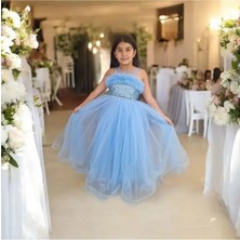 Ahsenim Bebe Fırfırlı Sim Işlemeli Uzun Kız Çocuk Abiye Elbise