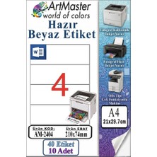 ArtMaster A4 Hazır Beyaz Etiket 210X74.25MM 10 Sayfa 1 Paket 4 Lü Kendinden Yapışkanlı Fotokopi Lazer Inkjet Kağıdı Yazıcılar Için