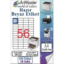 ArtMaster A4 Hazır Beyaz Etiket 52.5X21.2MM 10 Sayfa 1 Paket 56 Lı Kendinden Yapışkanlı Fotokopi Lazer Inkjet Kağıdı Yazıcılar