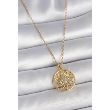 Bluefeet 316L Çelik Gold Renk Zincr Mavi Taşlı Lotus Model Kadın Kolye
