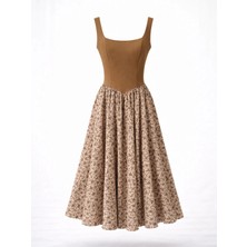Retrobird 50S Belle Corset Midi Elbise Kadın Karamel