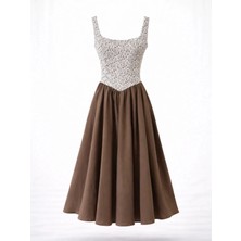 Retrobird 50S Belle Corset Midi Elbise Kadın Vizon